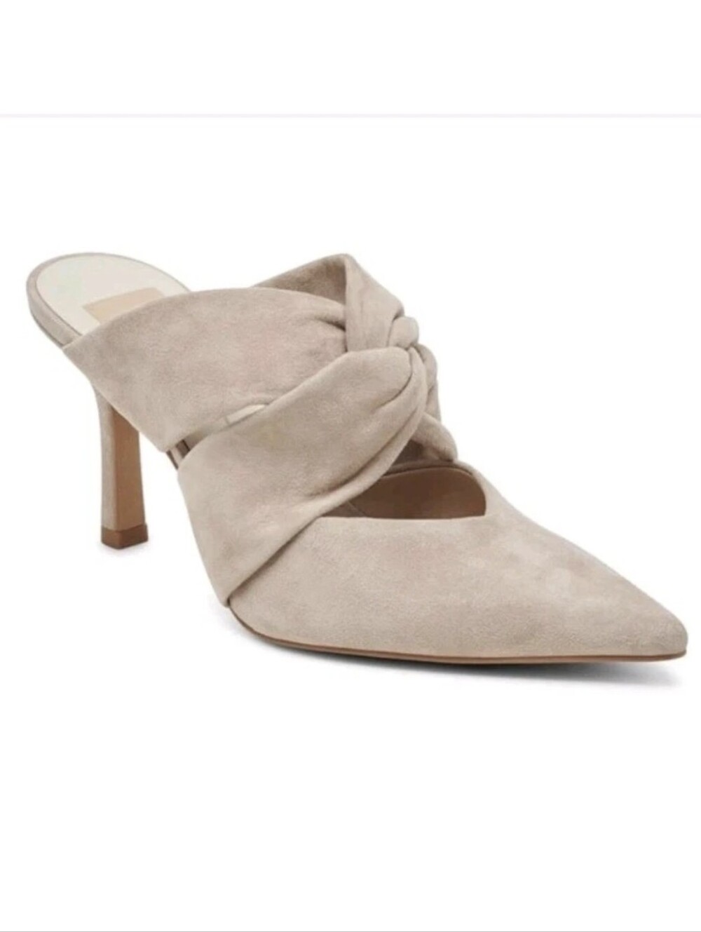 NEW Dolce Vita Kelsy Heels Suede Slip On Mules Beige Nude Pointed Toe Size 10